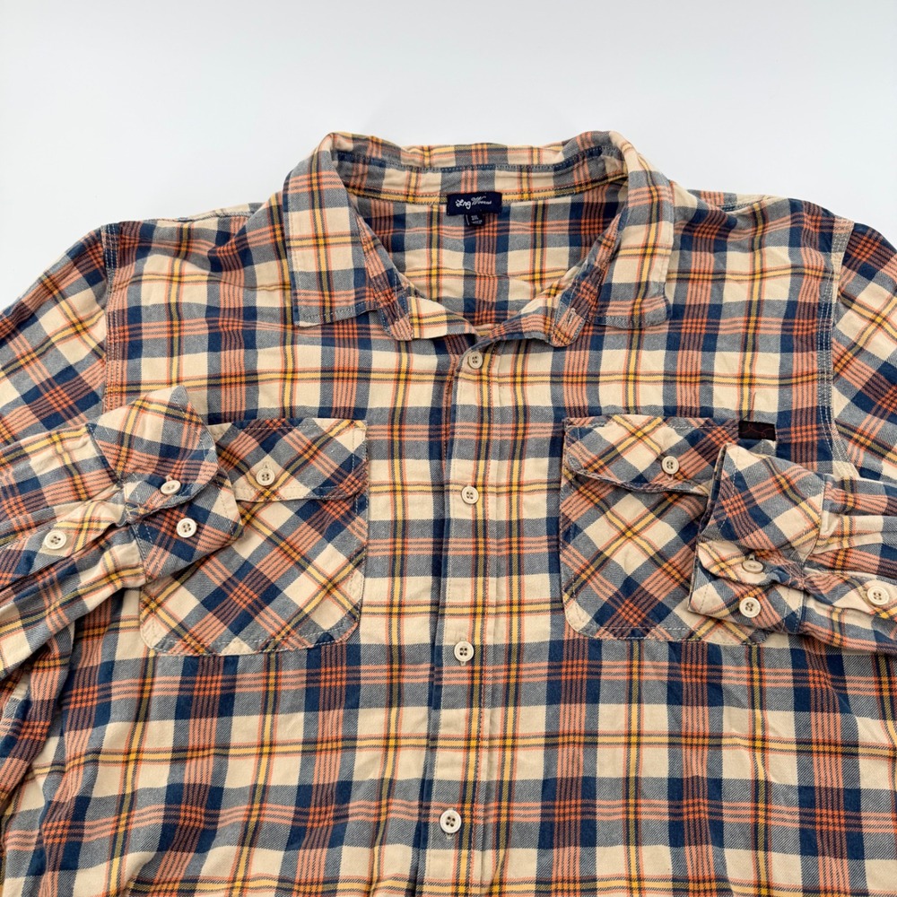 LRG Lng Wovens Plaid Button Down Shirt Long Sleeve Streetwear 3XL Blue Orange